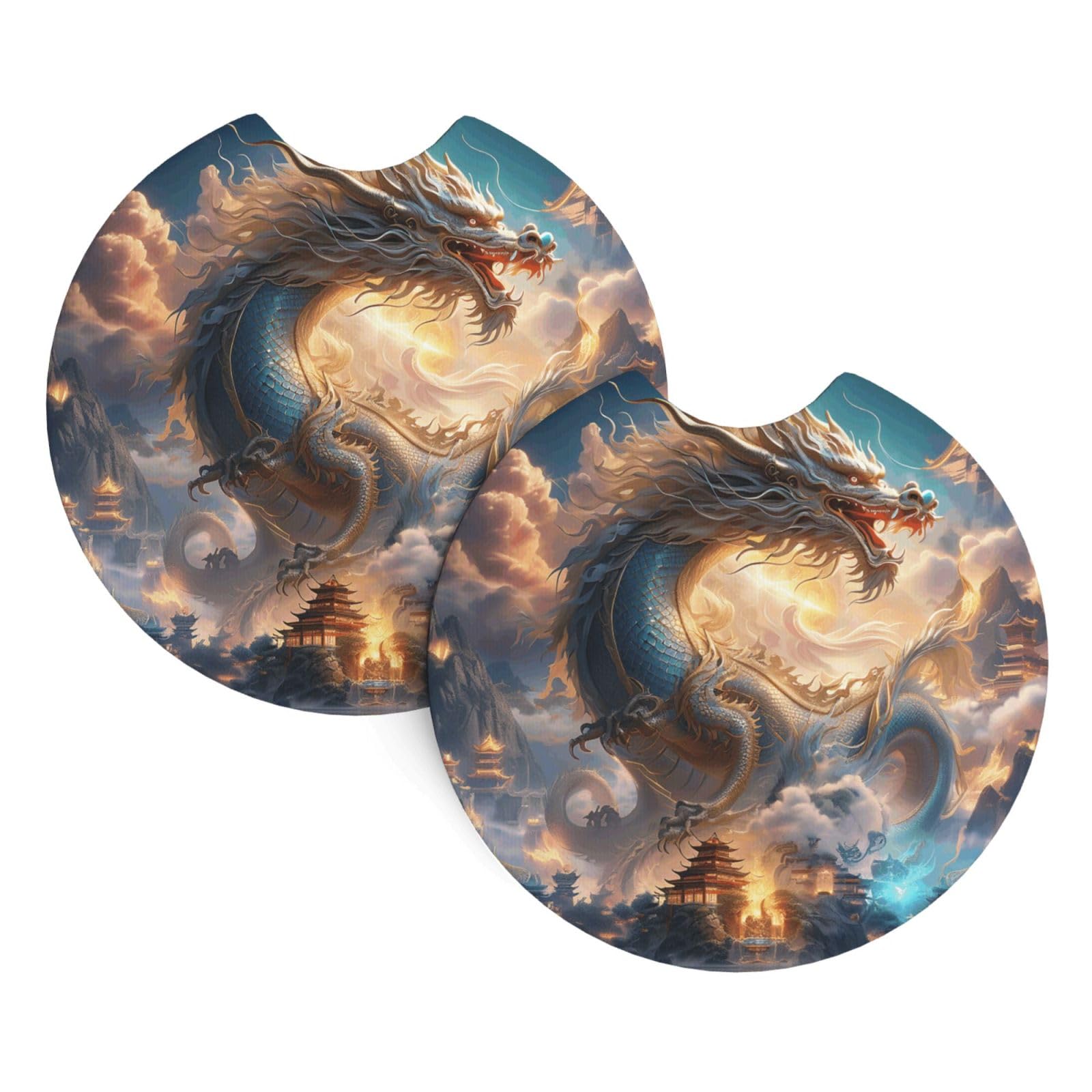2PCS Car Coaster for Cup Holders Universal Auto Cup Mat Dragon in The Heavenly Palace Cup Coaster Pad 2.7" Waterproof Neoprene Non-Slip Cup Holder Coasters Car Interior Accessories for Women Men