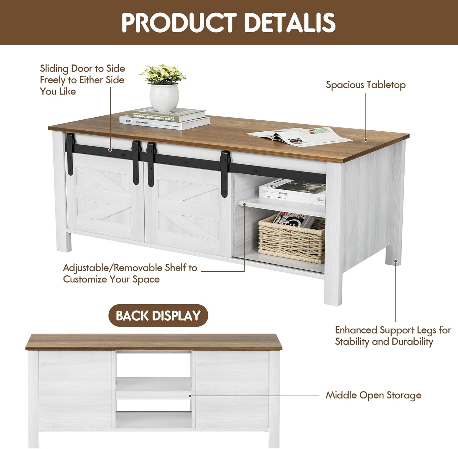 Close-up of the coffee table's desktop surface, highlighting its waterproof, scratch-proof, and easy-to-clean properties