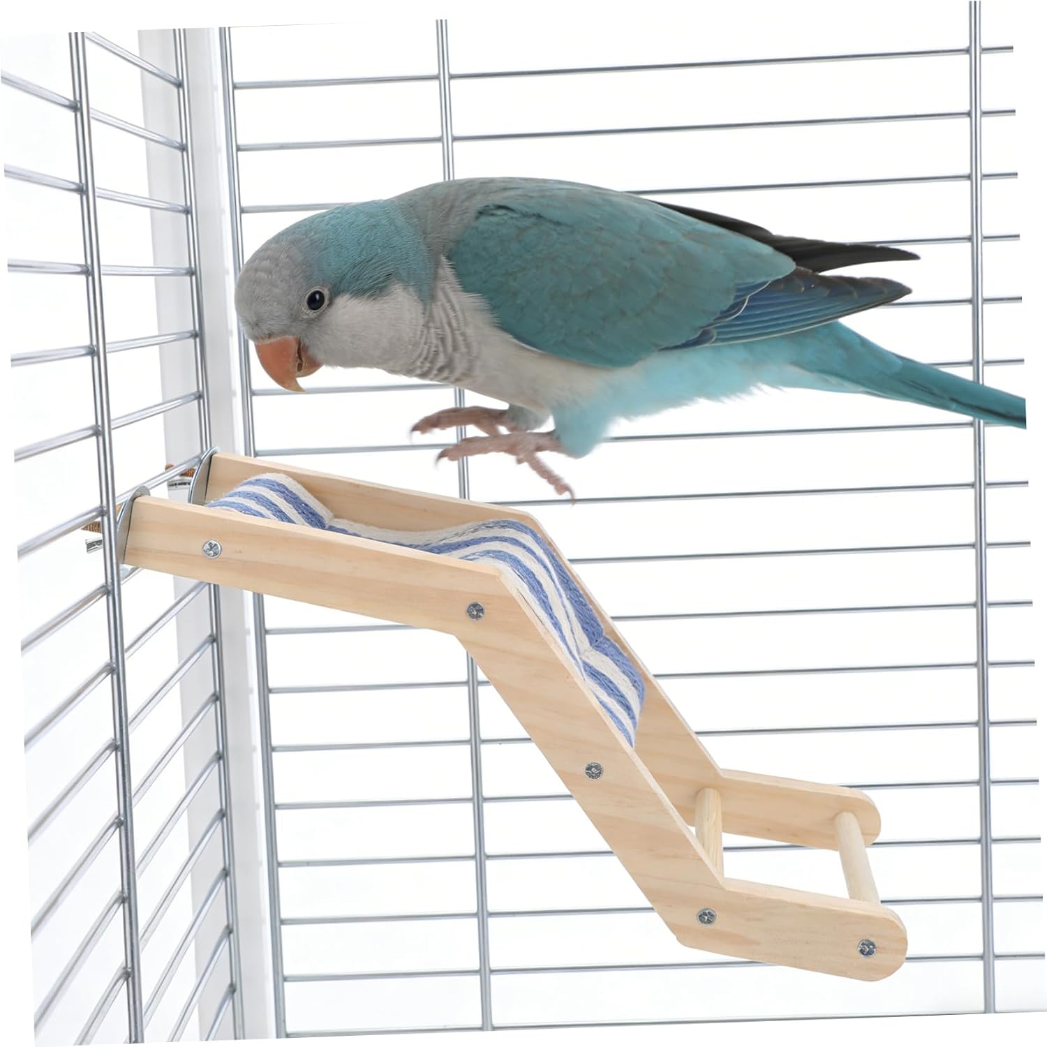 Levemolo Wooden Bird Ladder and Hamster Climbing Bridge, Natural Wood Parrot Stand for Cage Exercise and Activity, Blue Small Pet Climbing Ladder for Small Parakeets, Squirrels, and Small