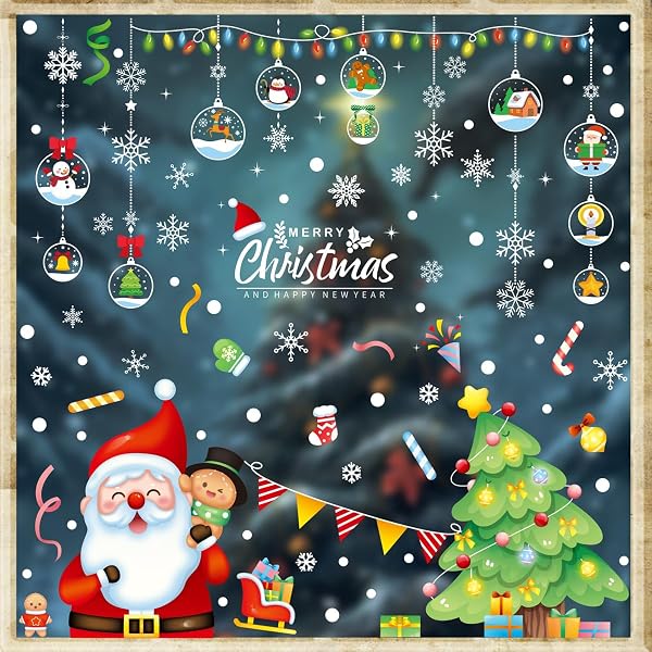 UFU 168pcs Christmas Window Clings with Gingerbread and Reindeer