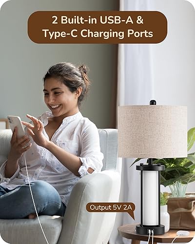 Miniatura 5 de EDISHINE Juego de 2 lámparas de mesa de granja de 22.44 pulgadas con luz nocturna, control táctil regulable de 3 vías, lámpara de mesita de noche