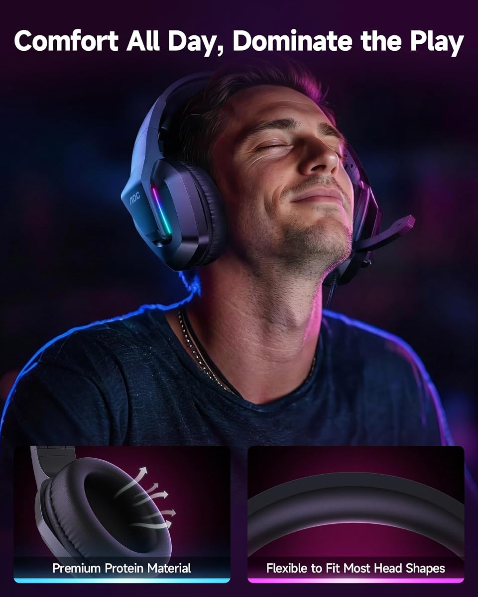 AOC Gaming Headset with Microphone for Ps5 Ps4 PC, Gaming Headphones with Mic,Noise Cancelling Headset for Nintendo Switch/3DS Xbox Series X/S, Switch, Laptop, Mac, Phone Black Jet Black — view 3