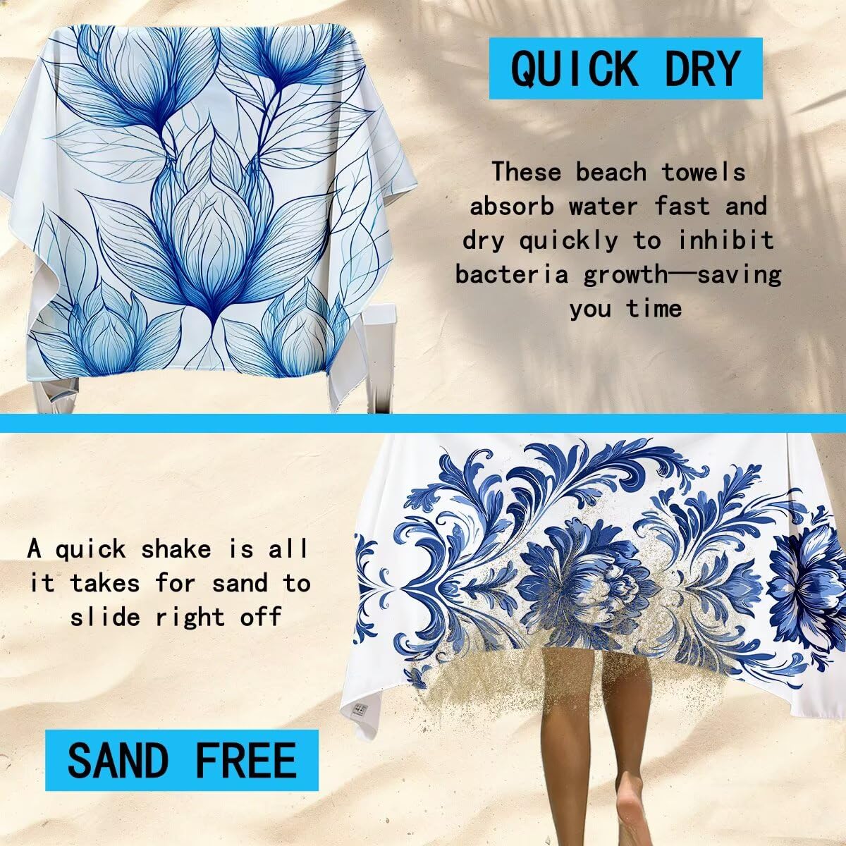 Strandtuch Mikrofaser Handtücher Groß 90x200cm 2er Set, Schnelltrocknend Saunahandtuch Fitness Handtuch Einfach, Saugfähig Badetuch Sporthandtuch, Sandfrei Strandtuch XXL, Geschenke für Frauen -4450