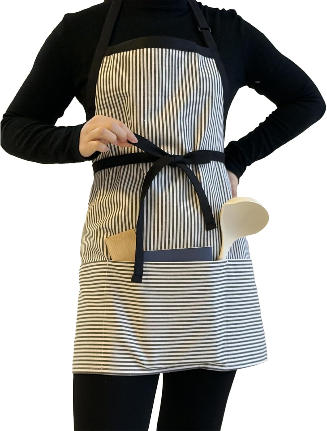 Kitchen Apron with 3 Pocket, Adjustable Server Apron, Waitress Apron with Pockets Stripes