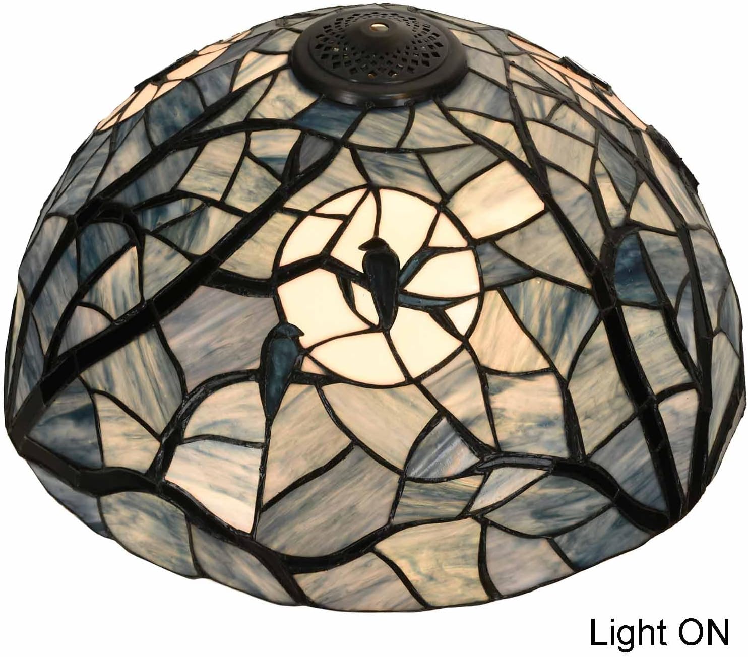 Bieye S10882 Raven Sitting on Bare Tree Tranch Against Full Moon Tiffany Style Stained Glass Lampshade (Dark Blue, 18Wx9.5H)