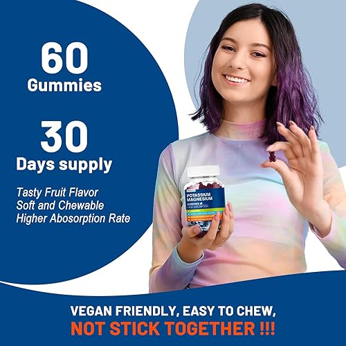 Miniatura 6 de Gomitas de suplemento de magnesio y potasio, glicinato de magnesio y citrato de potasio más coenzima Q10, DHA, D3, mineral y calcio para Zzz,