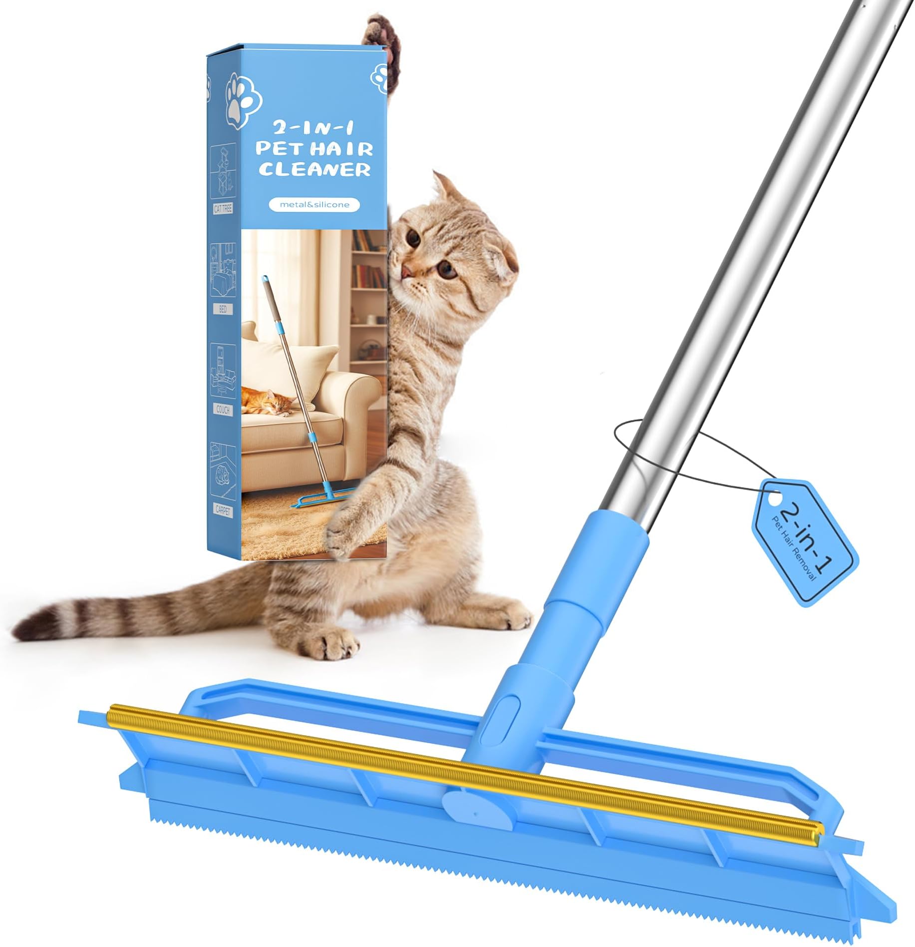 - Double-Sided Carpet Rake – Long Handle Pet Hair Removal Tool for Carpets, Furniture & Car Interiors, Adjustable & Durable Stainless Steel Hair Remover Sweeper