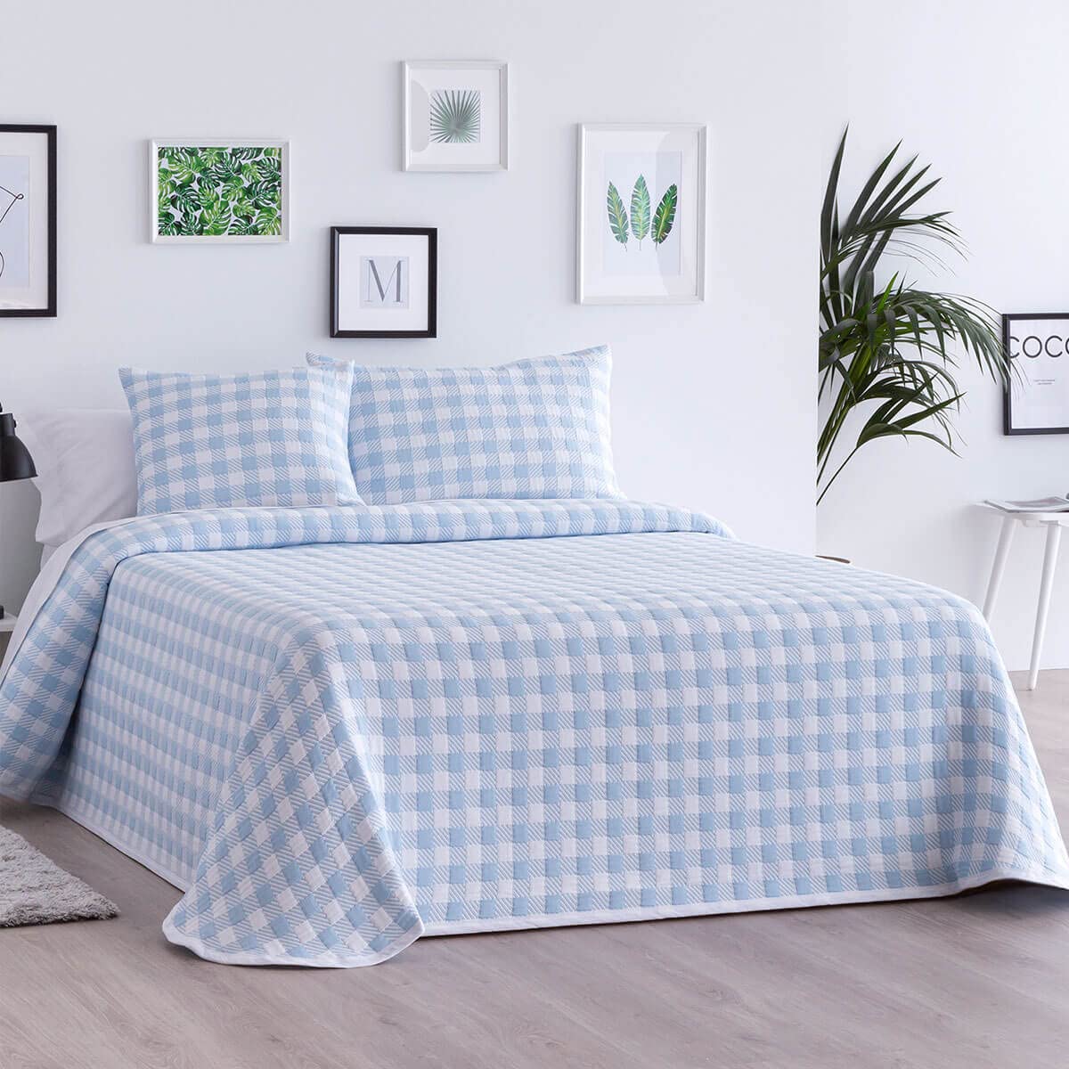 Lanovenanube Colcha Jacquard LENZO - Cama 105 cm - Color Celeste