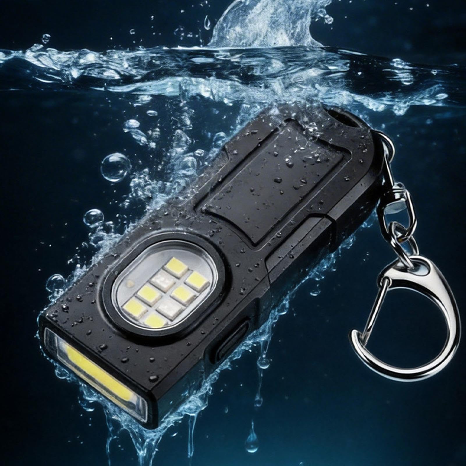 Torcia portachiavi impermeabile, portatile, con 5 modalità di illuminazione, torcia magnetica ricaricabile per campeggio, viaggi, esterni, casa, garage