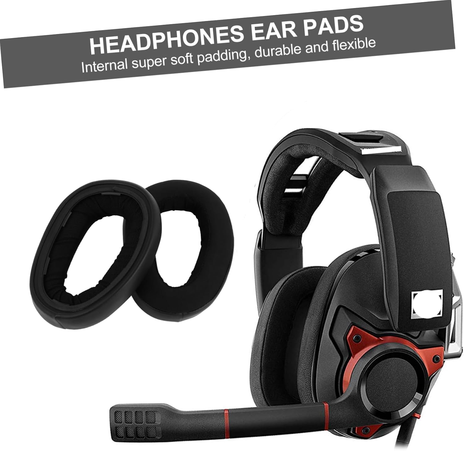 1 Pair Black Leather Sponge Headphones Ear Pads Replacement image 4