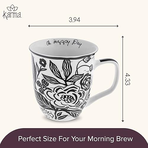Miniatura 5 de Karma Gifts - Taza bohemia de 16 onzas con diseño floral en blanco y negro, bonita taza de café y té, tazas de café de cerámica para mujeres y
