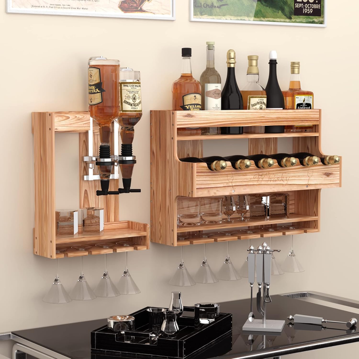 Amazon.com: Gtouse Wood Wine Rack Wall Mounted, Wall Bar Shelf with ...