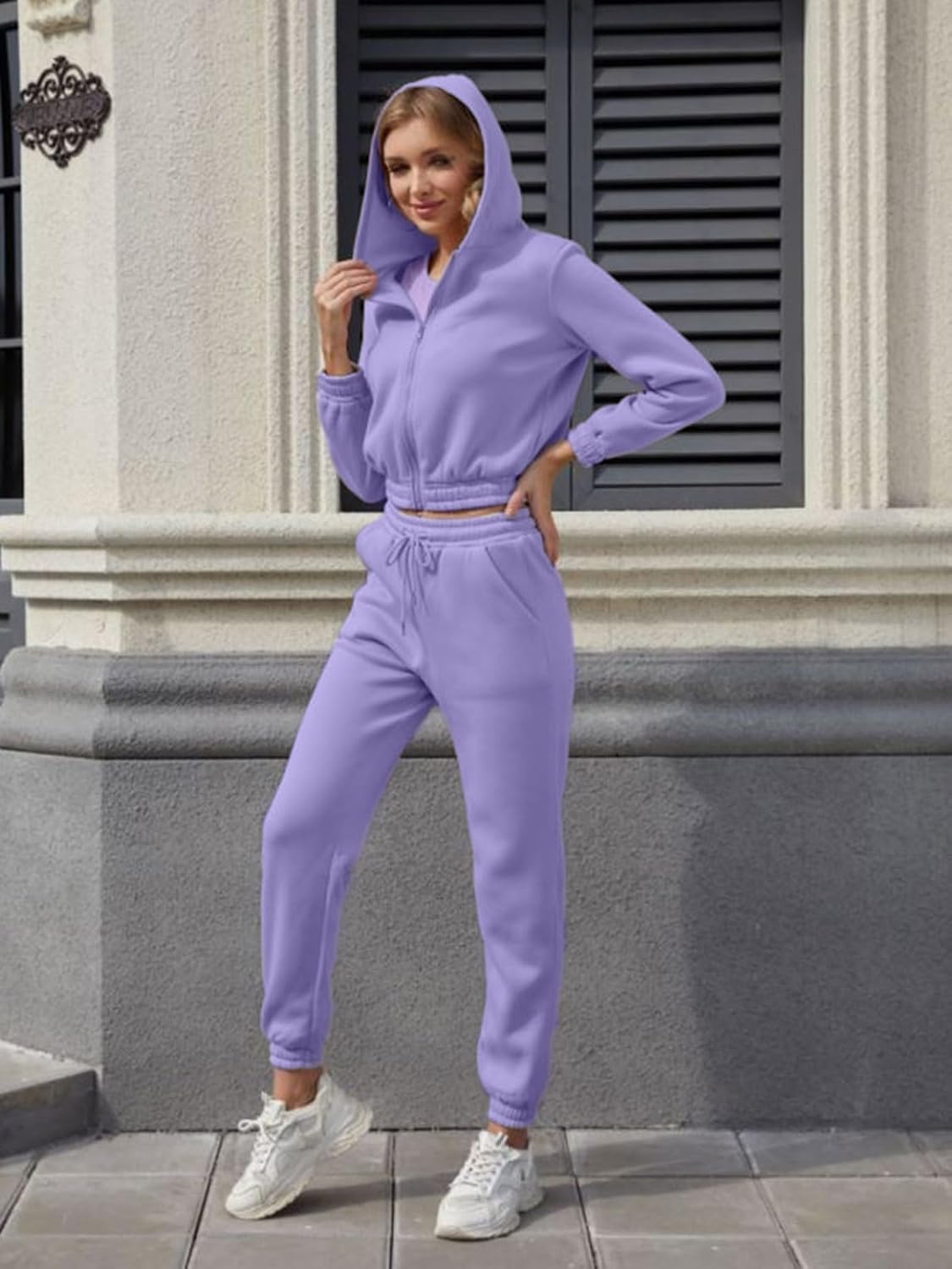 Akmipoem Sweatsuits for Women Set 3 Piece Outfits Zip Up Hoodie Sweatshirt Crop Tank Top Jogger Sweatpants Tracksuit - Image 3