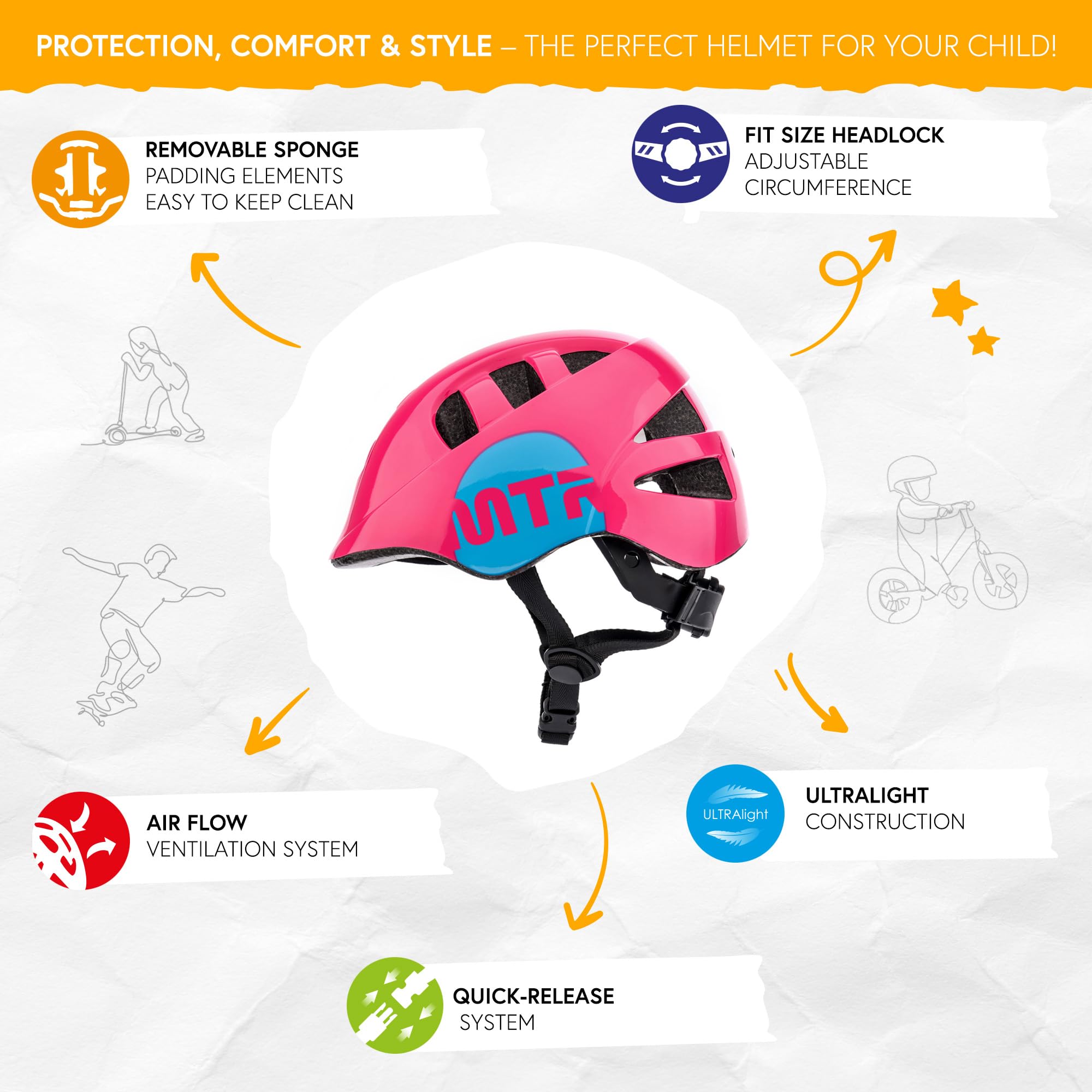 meteor Casco Bici Ideale per Bambini - Caschi Perfetto per Downhill Enduro Ciclismo MTB Scooter - Helmet per Tutte Le Forme di Attività in Bicicletta Helmo