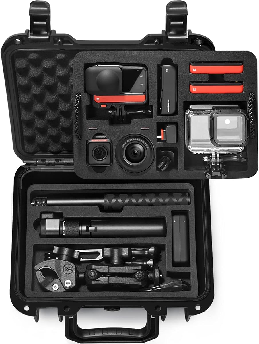 Lekufee Waterproof Hard Case for Insta360 ONE RS,Black | IP67 Waterproof,Custom Double Layer EVA Foam, Larger Travel Case for Insta360 ONE RS,