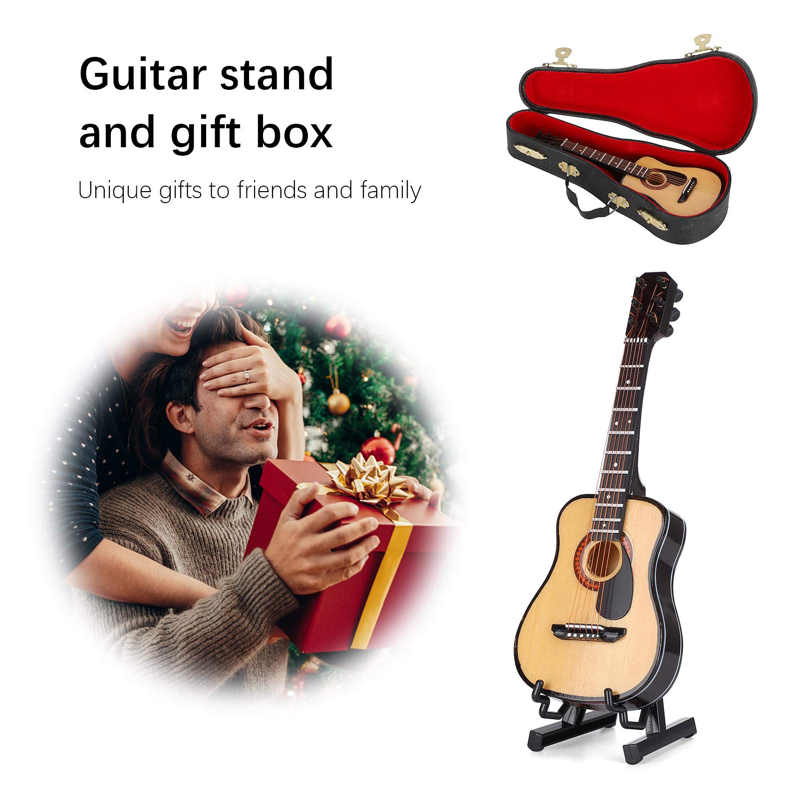 drewniana gitara miniatura, muzyczna ozdoba czarna 15 cm for domku dla lalek