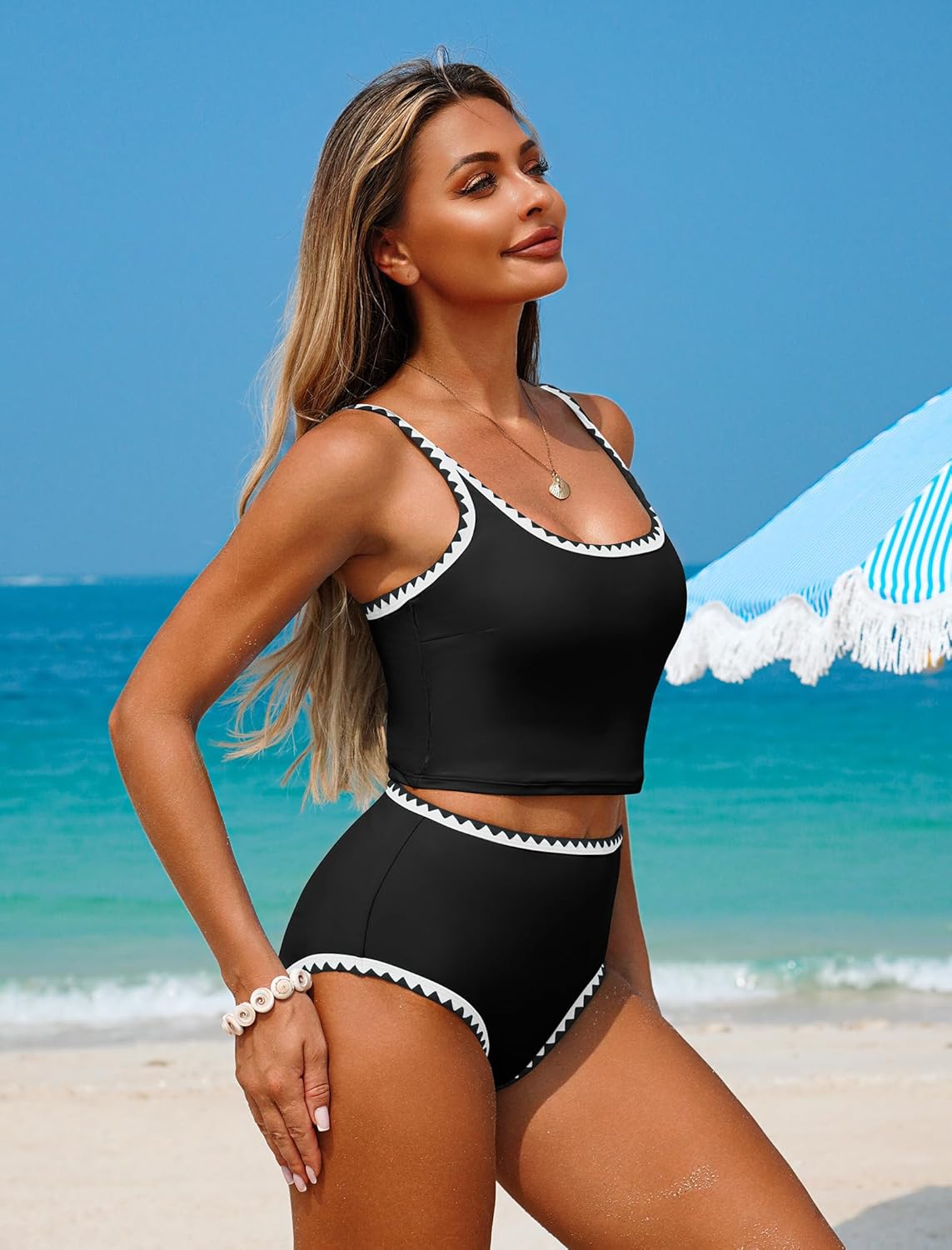 ZAFUL Tankini Swimsuit Tummy Control Bathing Suits Two Piece Swim Top with High Waisted Bottom - Image 3