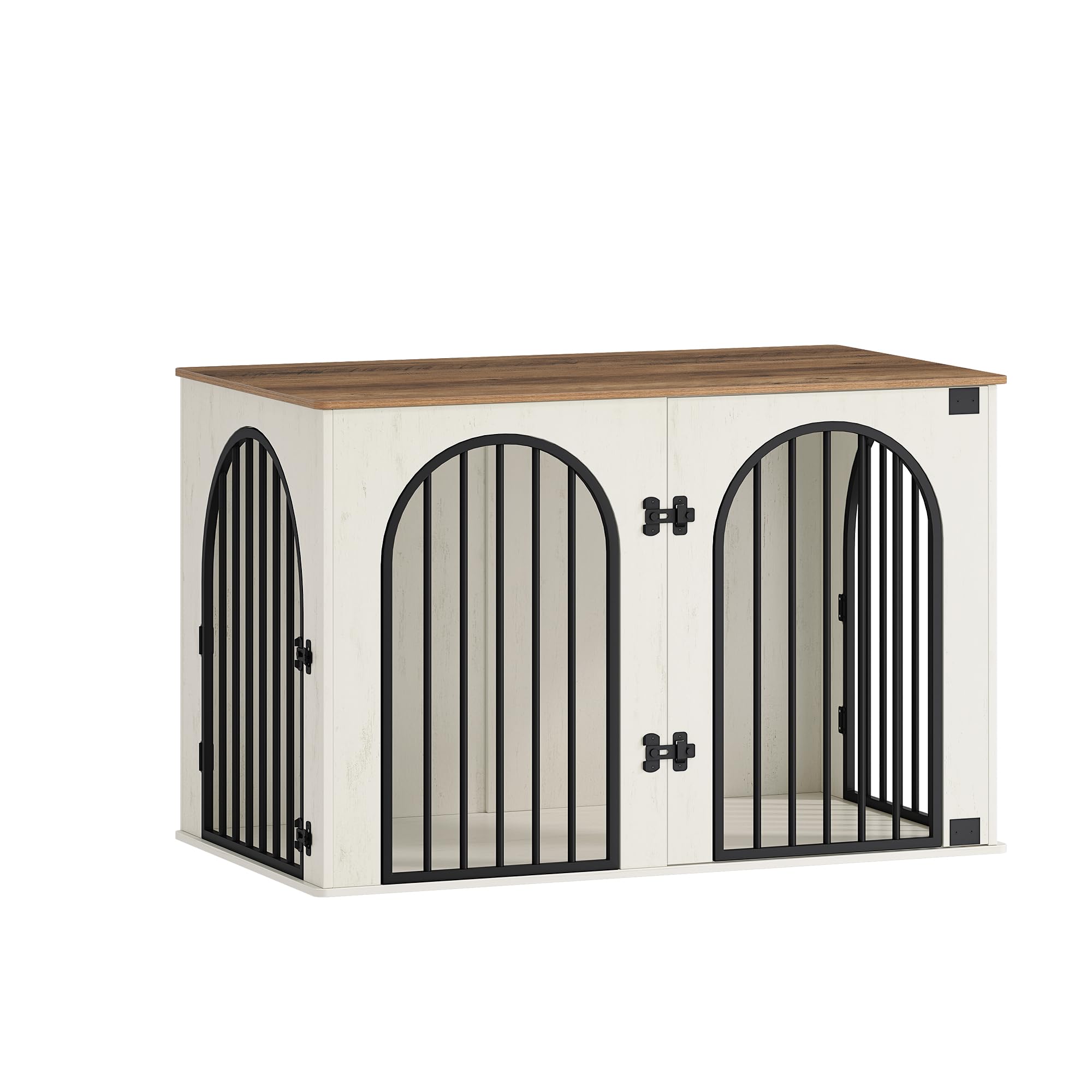 Hzuaneri 108 cm Gabbia per Cani, Tavolo Supplemento, Cuccia Moderna per Cani Interno, Kennel Cane Medio, Casetta per Animali, 3 porte, Porta ad arco, 64 x 108 x 76 cm, Bianco e Marrone DFC86014B
