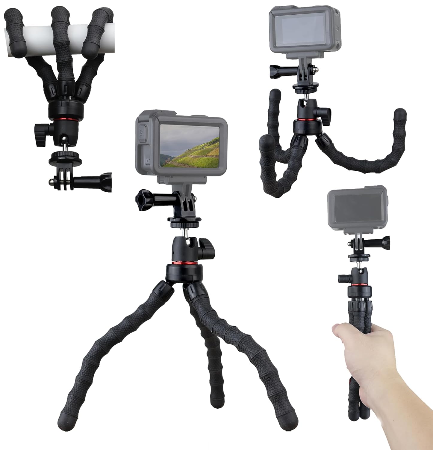 Hocoder Flexible Camera Tripod Compatible with GoPro Hero 13 12 11 10 9 Bendable Tripod 360 Rotation Mount