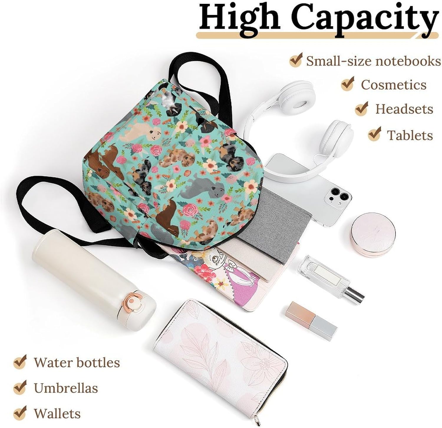 Waterproof Mini Backpack for Women - 10 Inch Oxford Lightweight Daypack Cute Bag Small Daypack Dachshund Small Backpack Purse for Travel Work Weekender