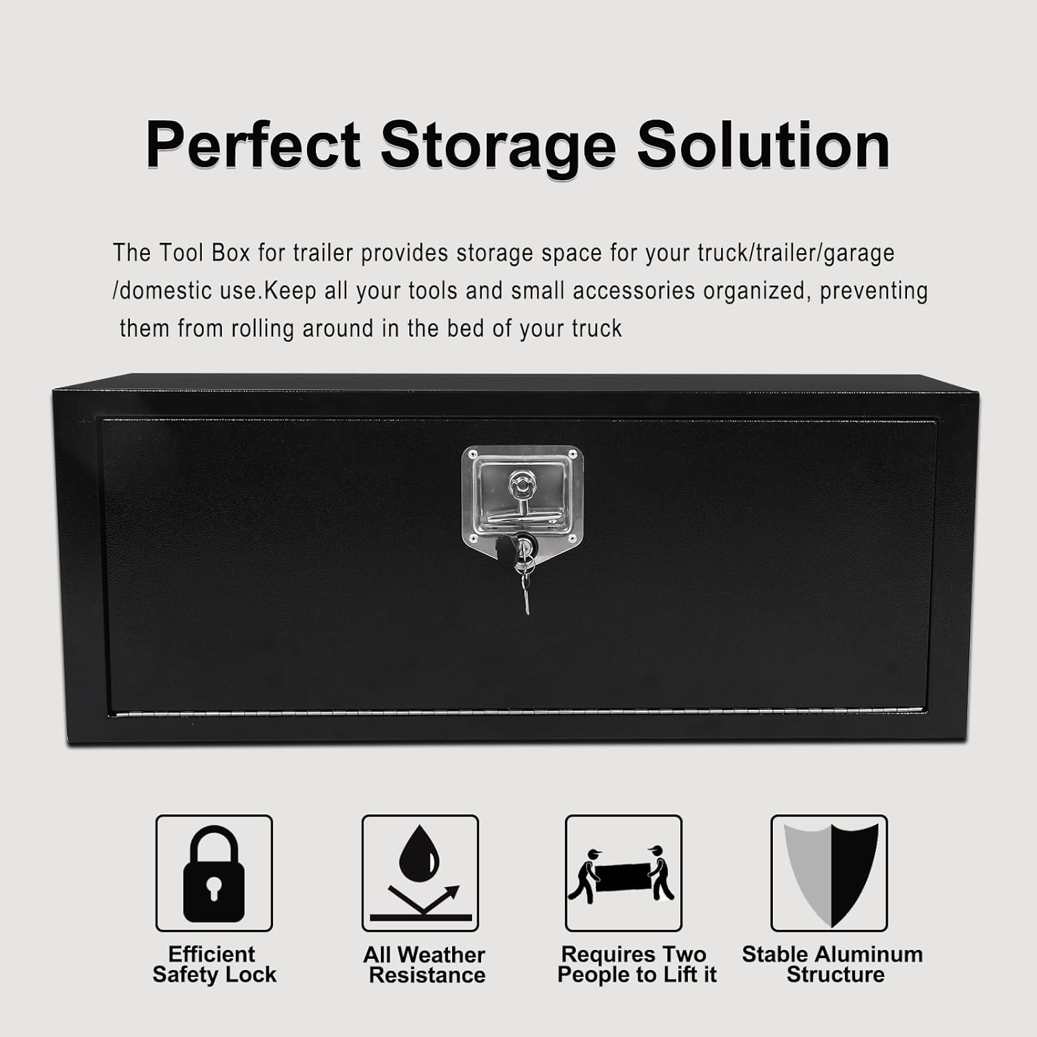 27 Inch Underbody Truck Tool Box Heavy Duty Steel Plated Storage Box with T-Handle Lock Waterproof Smooth Surface 27.5"x 11"x 10" for Pickup, Truck Bed, RV, Trailer Black