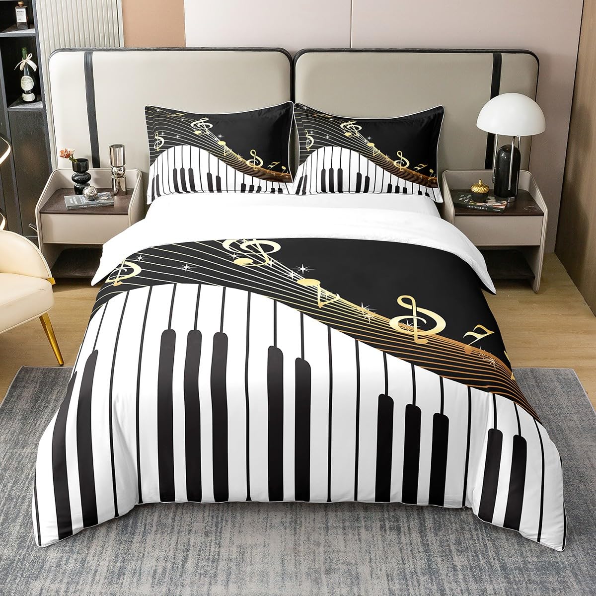 Parure de lit musique 100% coton housse de couette touches piano