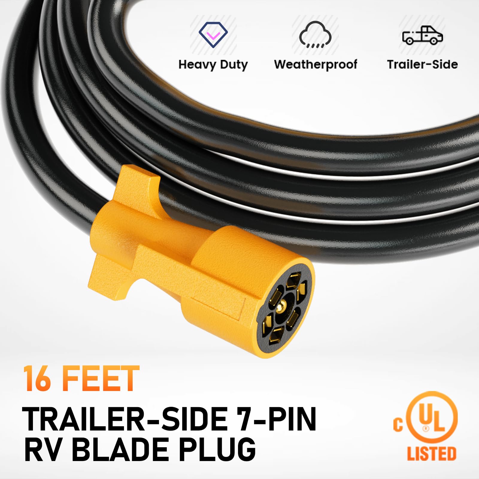 7-Pin Trailer Wiring Extension – Heavy-Duty Harness With Connectors, 83-Inch Length, Fits Truck Bed Or RV