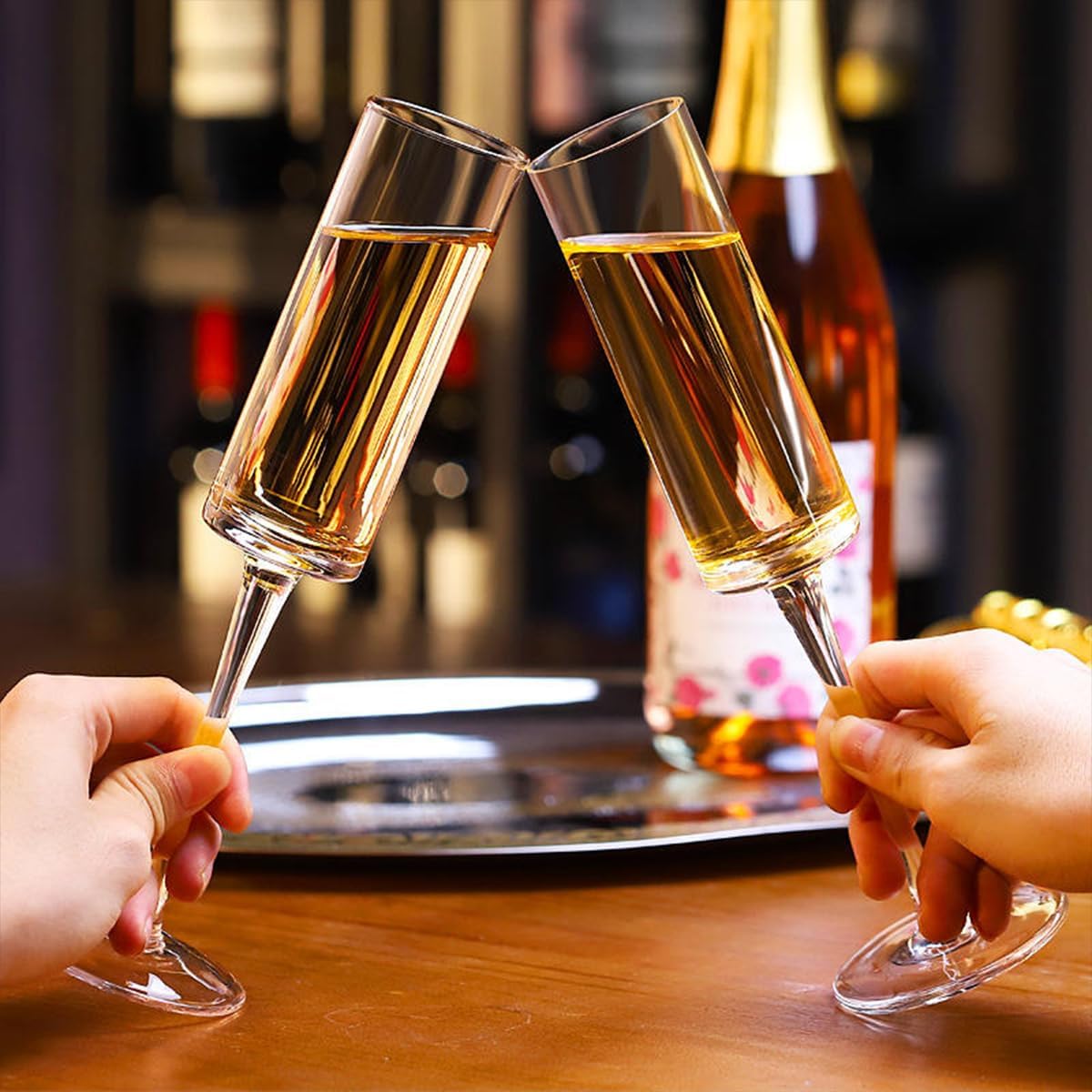 Mivana Champagne Flutes Glasses 200ml, Set of 4 Long Wine, Burgundy Clear Glasses with Stem for Wedding Anniversary, Birthday, Gift (RKT-03, Set of 4) 3
