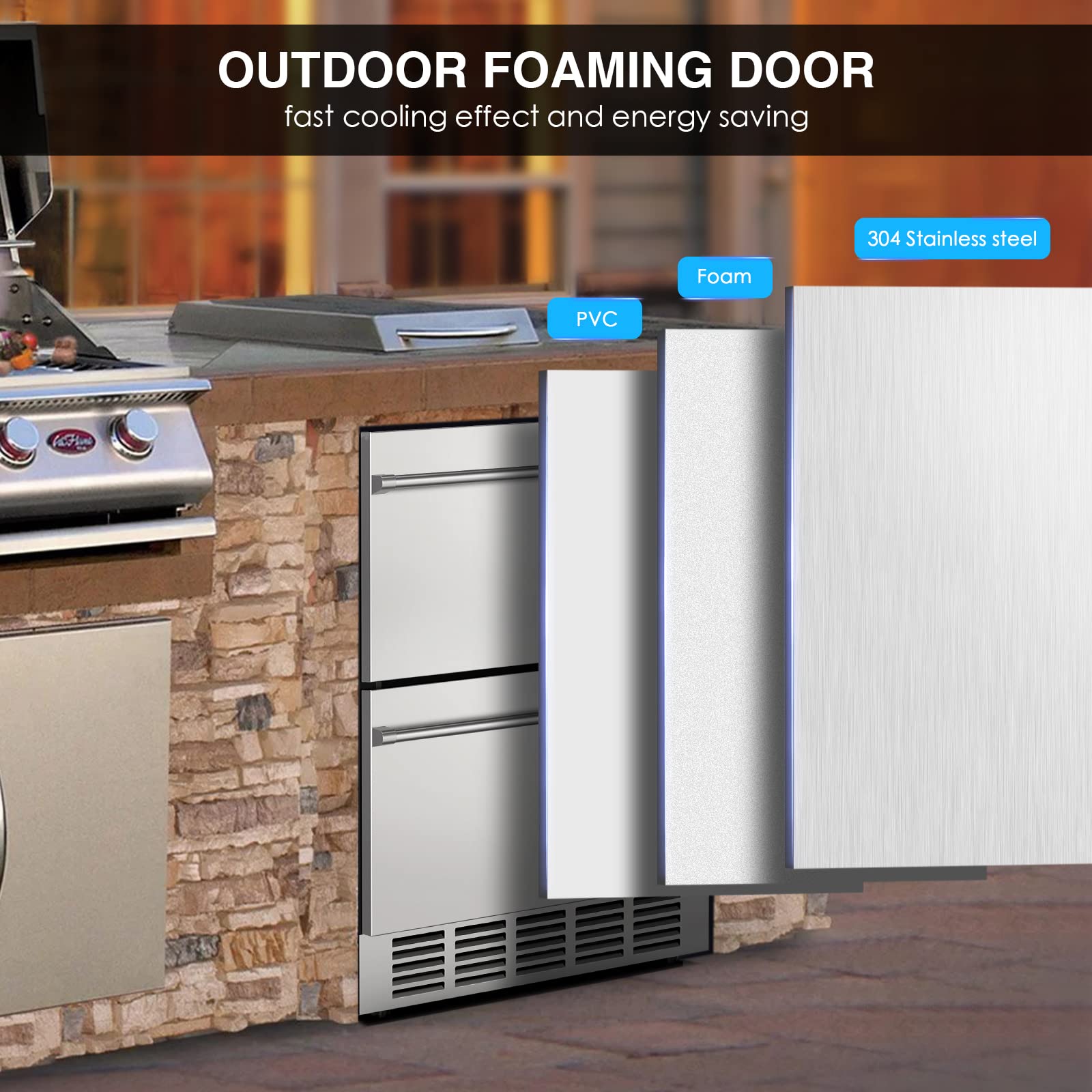 MOJGAR 24 Inch Under Counter Drawer Fridge, Beverage Refrigerator With Double Drawer Storage, Built-In Beverage Refrigerator For Home & Commercial Use, Outdoor Fridge For Patio, Stainless Steel on Fridge.com - View 6