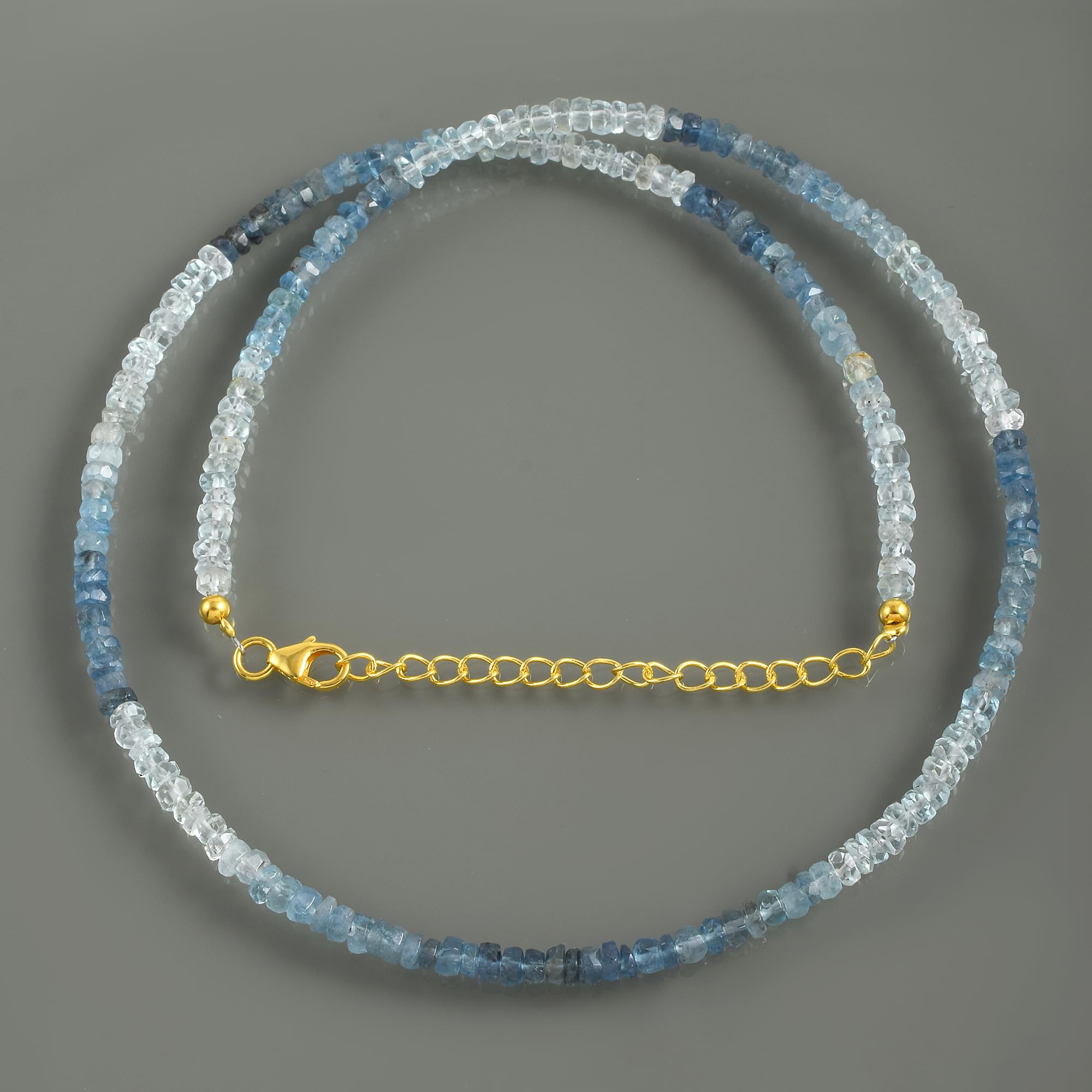 Collar de aguamarina de Santa María, piedras preciosas facetadas redondas de 4 mm en cadena de plata de ley, joyería de cristal azul marino para un regalo atemporal, Gema Plata