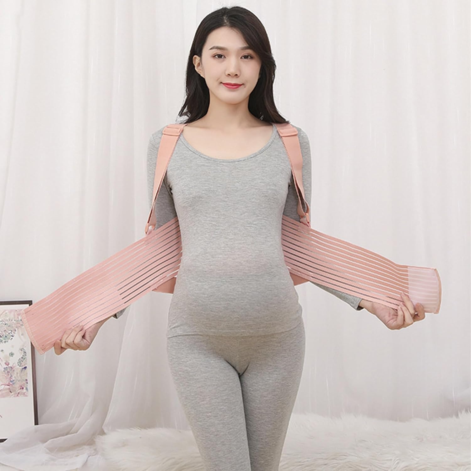 Yardwe Maternity Belly Belt Pregnancy Support Band with Adjustable Shoulder Straps Breathable Elastic Material Back Support for Pregnant Women Xl Pink