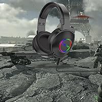 Vista 4 de eppfun Auriculares USB para juegos, auriculares con cable sobre la oreja con micrófono con cancelación de ruido, sonido envolvente 7.1, luces RGB