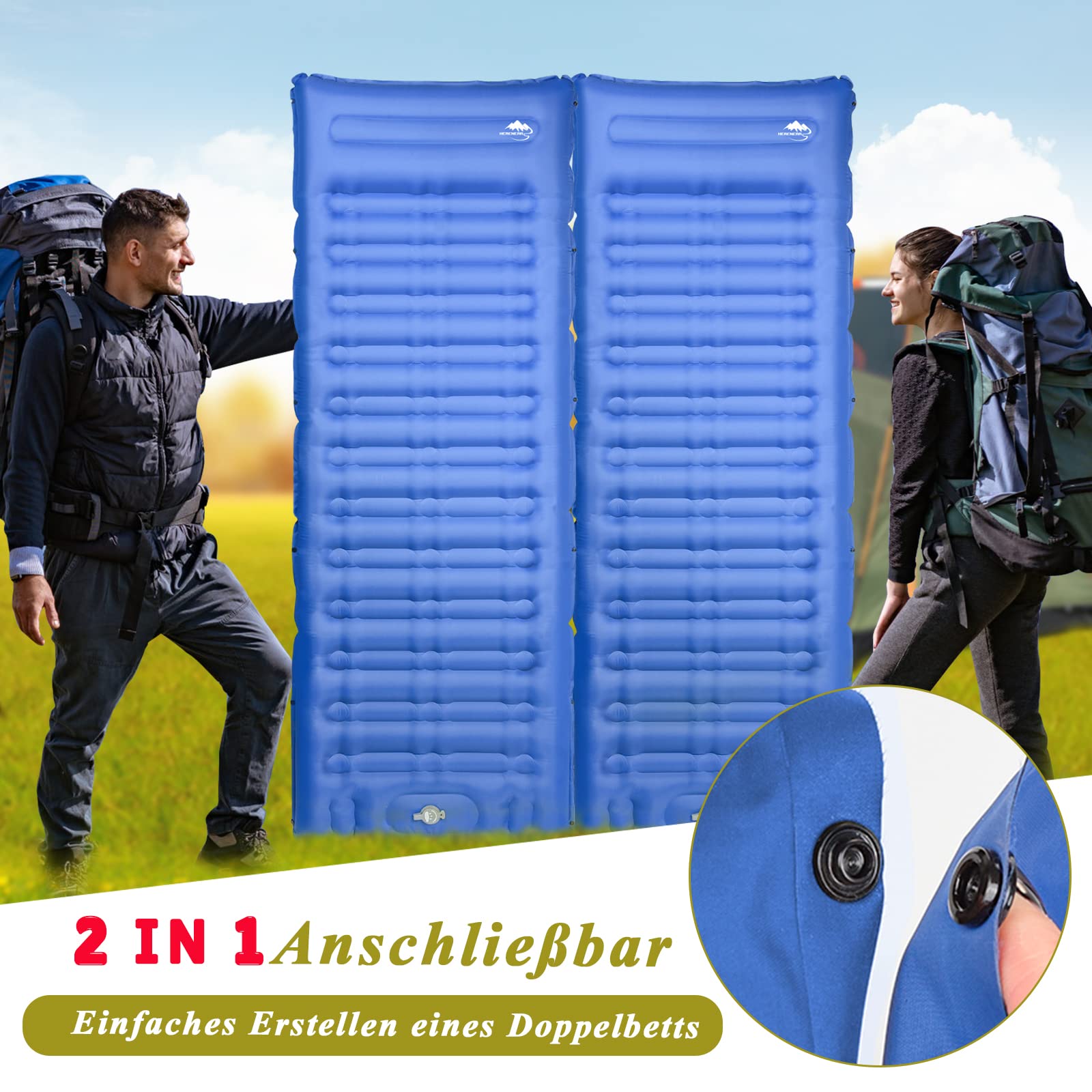 Matelas De Camping Herenear 12 Cm – Gonflage à Pied, Léger, 1 Personne