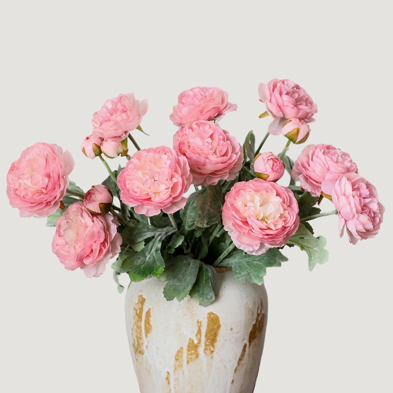 KBREE Ranunculus Artificial Flowers, 5 Pcs Faux Ranunculus Real Touch Stems, Fake Peony Flowers for Wedding DIY Bouquets, Centerpieces, Bridal Shower Decorations & Spring Home Decor (Light Champagne)