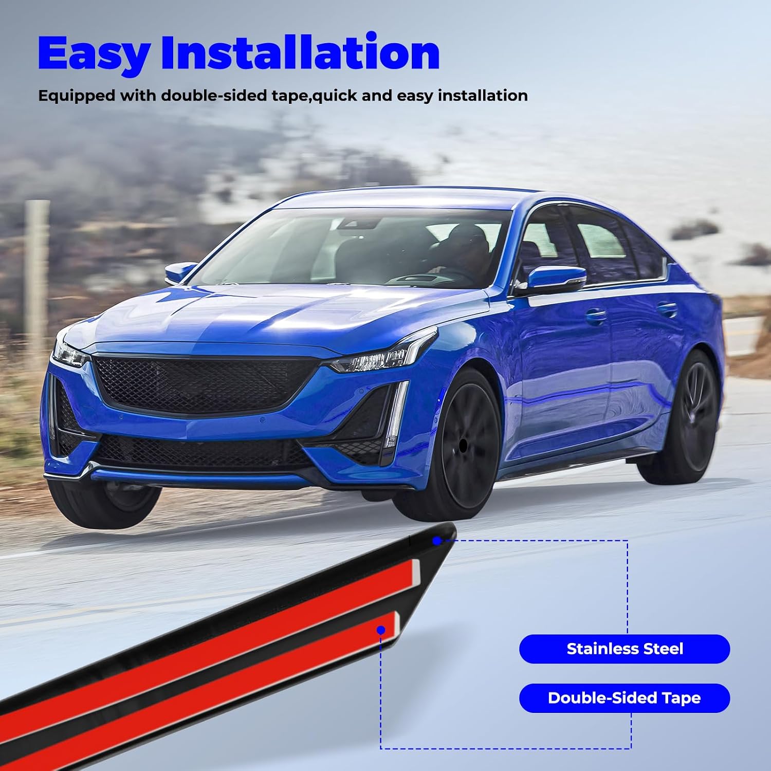 Window Trim Chrome Delete Kit for Cadillac CT5 2020-2024 - Gloss Black Window Trim Overlay Cover - Stainless Steel Blackout Molding