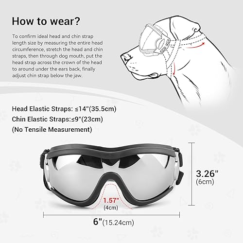 Miniatura 6 de Gafas de sol para perros de raza mediana a grande, protección ocular anti-UV con correas ajustables, color plateado