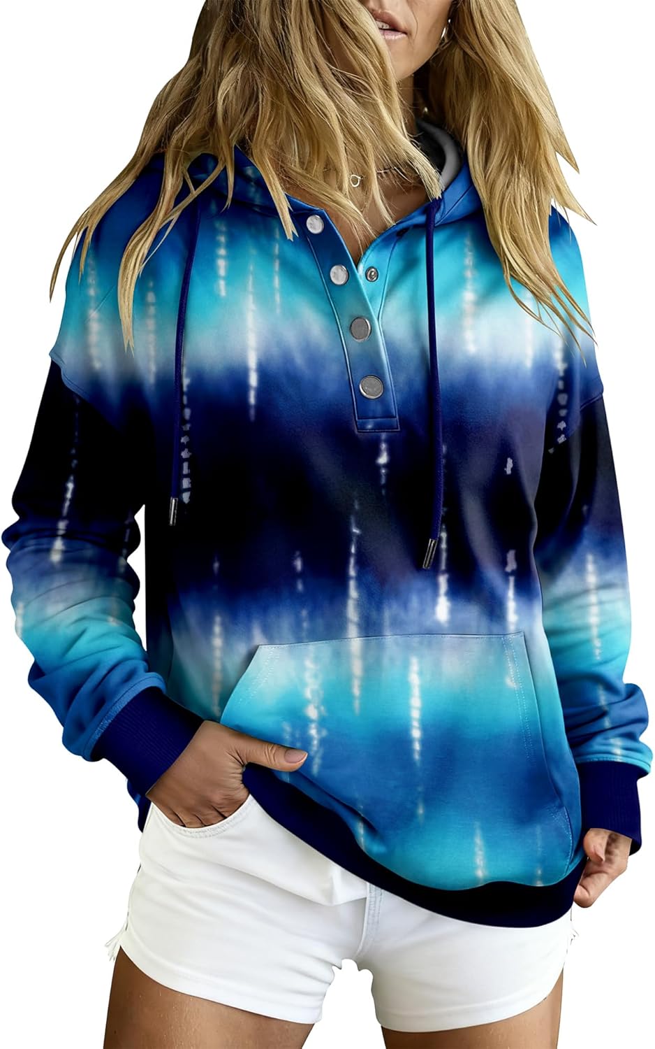 VIEACTIVEWEAR Hoodie for Women Tie Dye Sweatshirt Button Down Tops Casual Long Sleeve Oversize Pullover