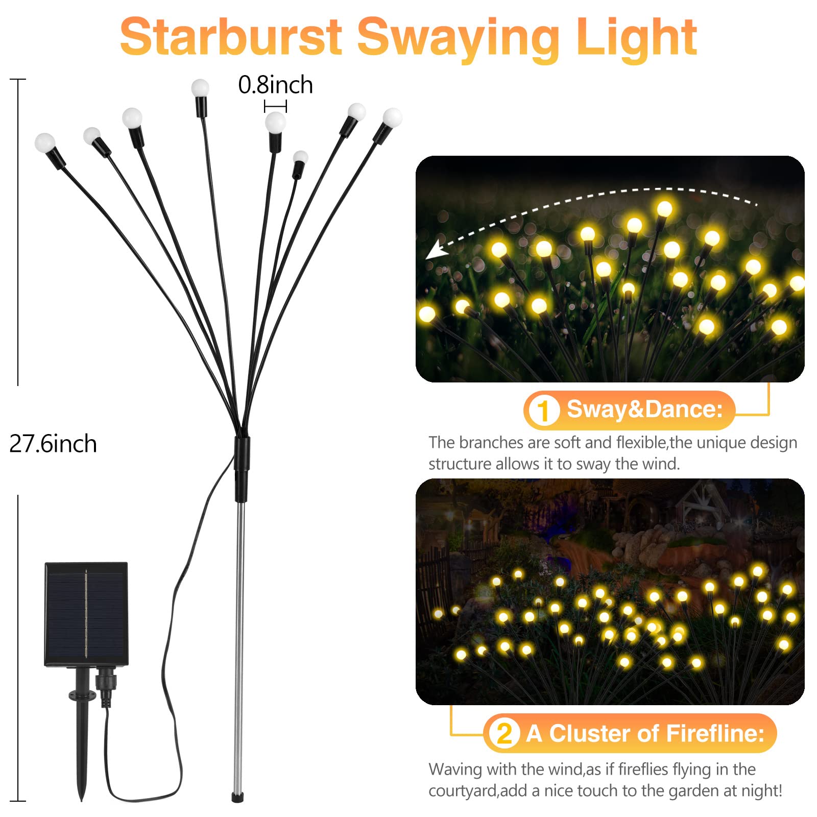 Joltix Solar Firefly Lights - 32 LED zwaaiende tuinverlichting, 4 stuks waterdichte dansende vuurvliegjes, pak voor tuin, bloembed, pad, tuin Joltix Solar Firefly Lights - 32 LED zwaaiende tuinverlichting, 4 stuks waterdichte dansende vuurvliegjes, pak voor tuin, bloembed, pad, tuin