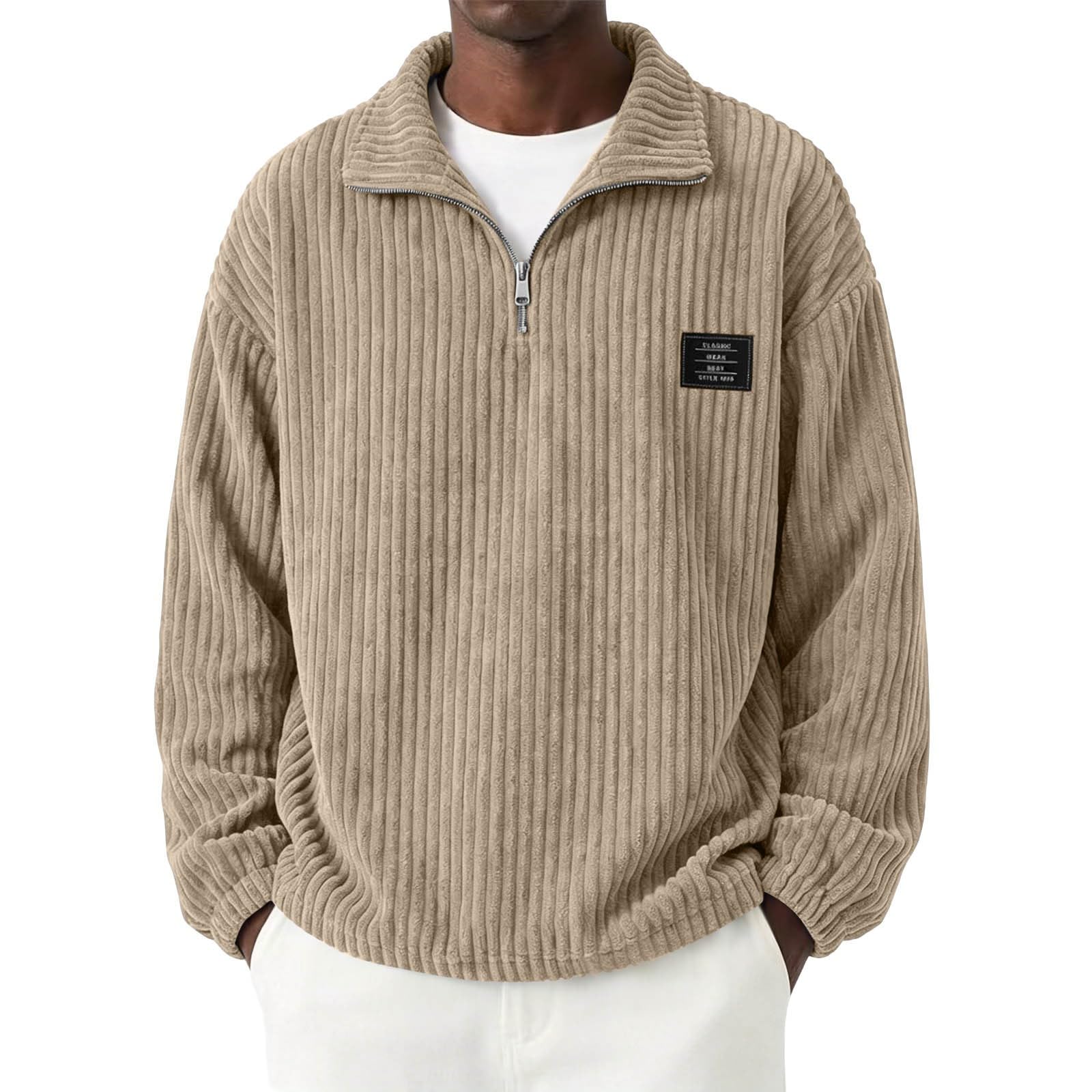 Pullover Herren Cord Sweatshirt Herbst Langarmshirt Sweater Pulli
