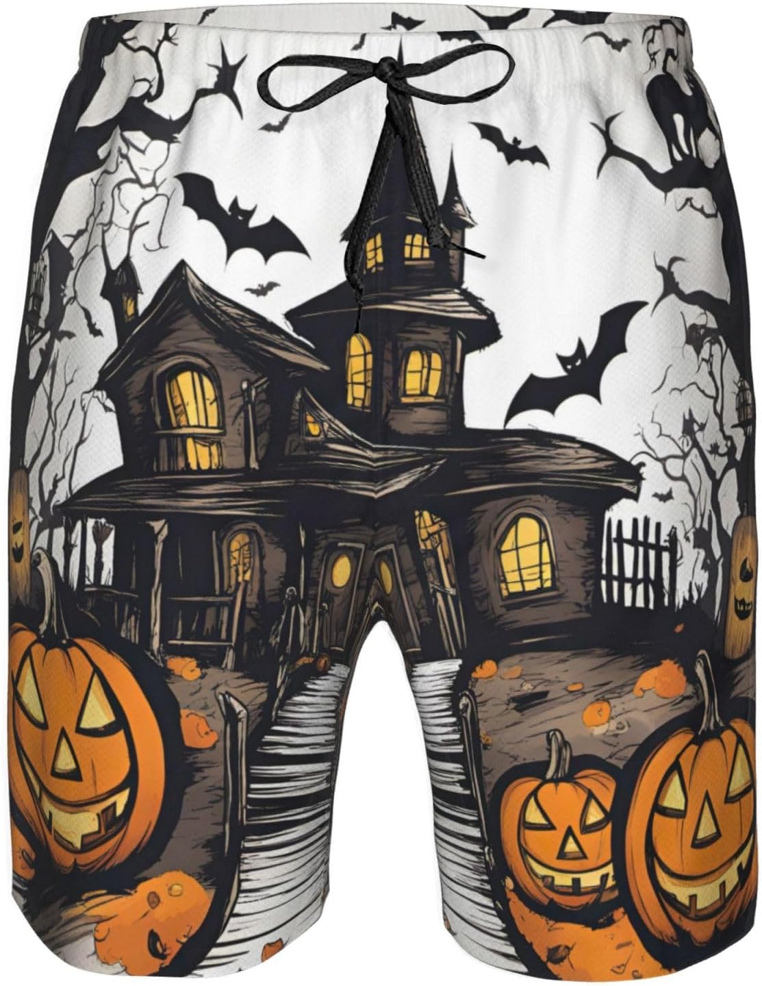 Mens Happy-Halloween-Vector Print Beach Shorts,Casual Summer Shorts for Men,Quick Dry Polyester