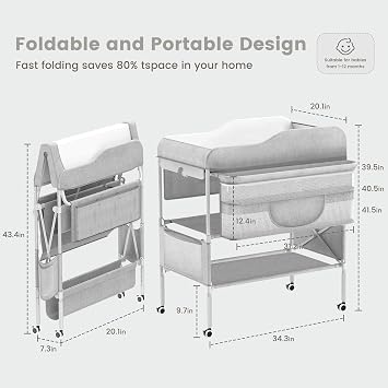 Portable Baby Diaper Changing Table, Foldable Diaper Changing Station, Waterproof Changing Table Height Adjustable Changing Station for Infant and Nursery, Mobile Changing Station