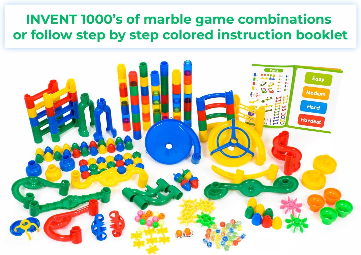 Giant Marble Run Toy Track Super Set Game I MagicJourney 230 Piece Marble Maze Building Sets w/ 200 Colorful Marble Tracks, 30 Marbles & 4 Challenge Levels for STEM Learning, Endless Educational Fun
