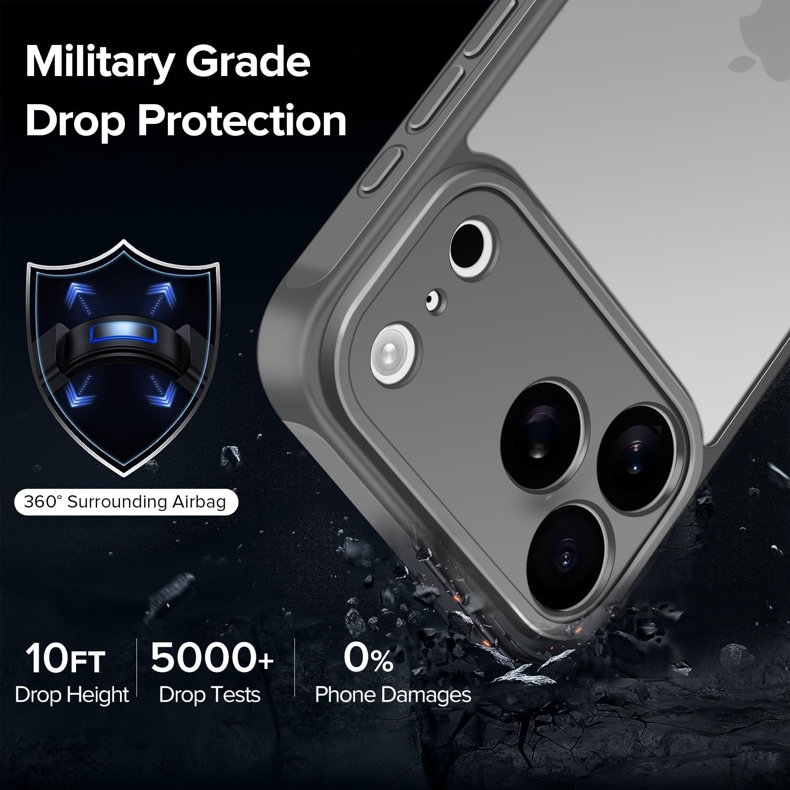 iVoler Cover Opaca per iPhone 17 Pro Max con 2 Pezzi Pellicola Vetro Temperato, [Antiurto di Grado Militare] [Protezione Fotocamera] Custodia Traslucida Sottile Anti-Impronte Case - Grigio