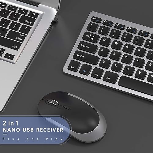 Miniatura 2 de Ratón de teclado inalámbrico compacto, 2.4 GHz ultra delgado pequeño teclado inalámbrico combo para computadora de escritorio, portátil (negro y