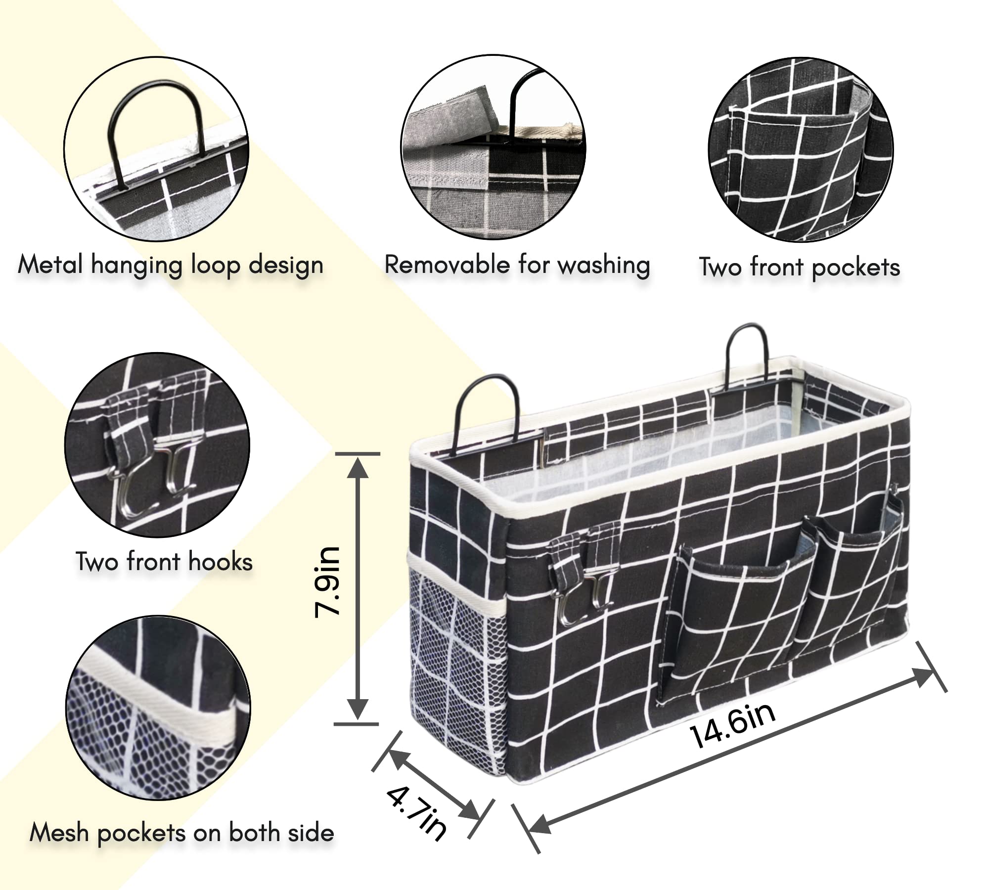 Organizer Da Parete E Porta In Tela | Cesto Sospeso Con 5 Tasche | 21x36x7 Cm | Per Casa, Ufficio, Camper, Armadio