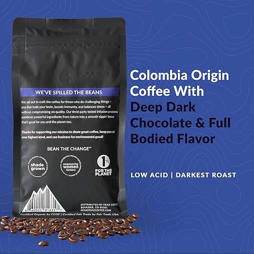 Miniatura 2 de Peak State Café con beneficios, paquete variado de 3 bolsas café de hongos, bajo en ácido y suave, refuerzo de la inmunidad, mantenimiento del