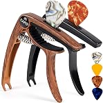 AARVI Guitar Capo 6-String for Acoustic & Electric Guitars - Universal Clamp with 4 Premium Picks - Compatible with Ukulele, Banjo, Mandolin(Rosewood+Black)