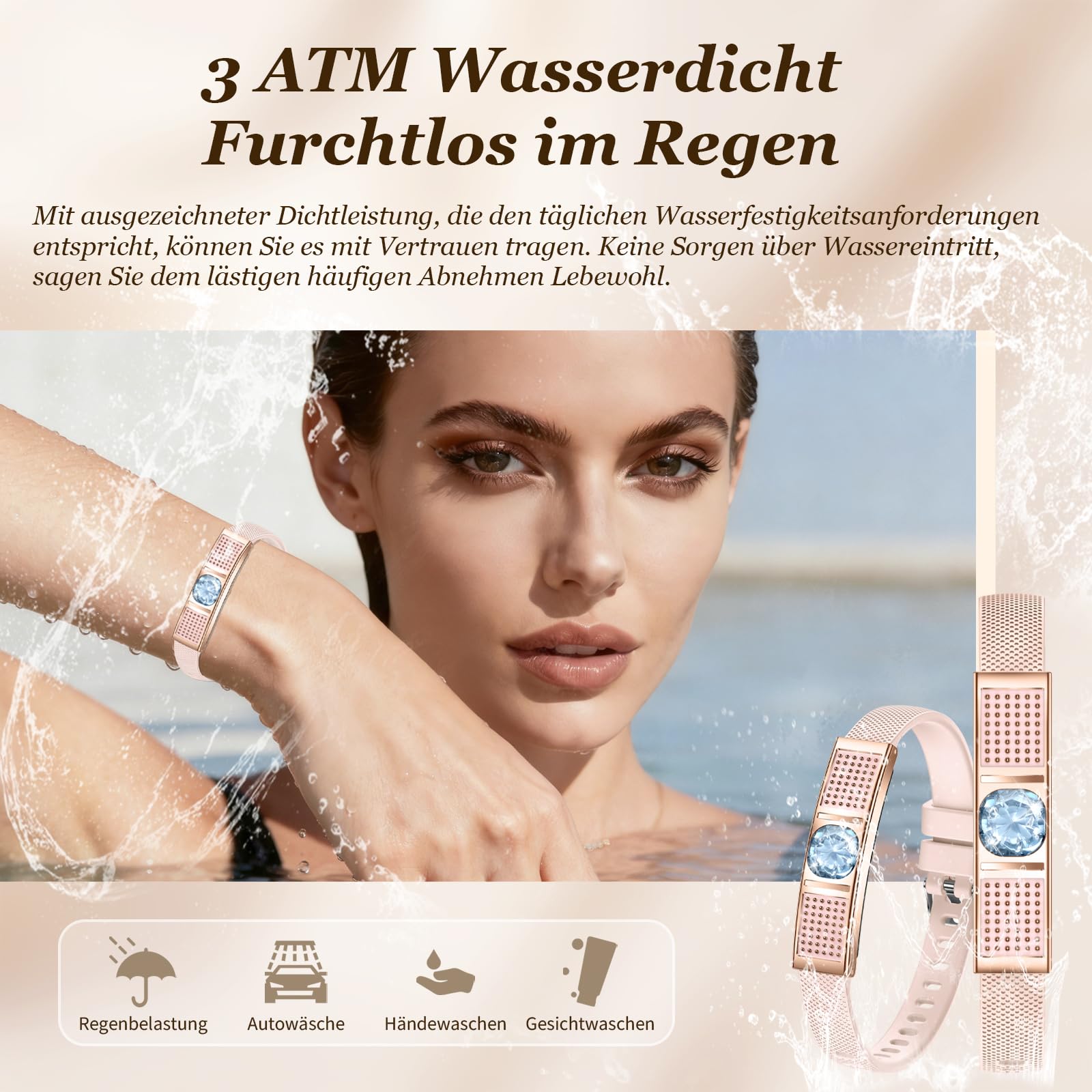 findtime Bracelet de fitness pour femme avec incrustation de cristal, bracelet intelligent, fin, fréquence cardiaque, sommeil, suivi du cycle de sommeil, podomètre, bracelet intelligent avec bracelet