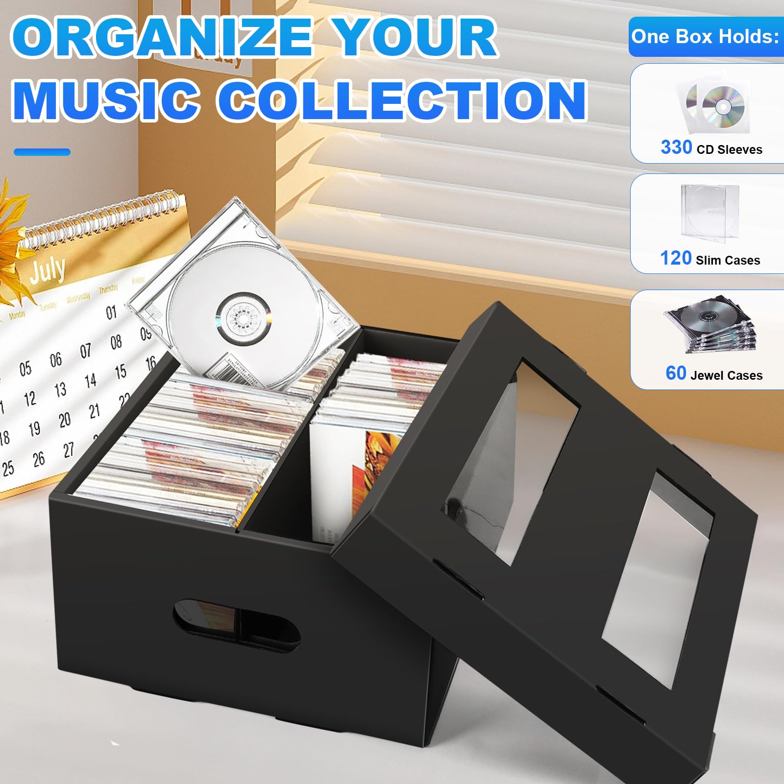 AOBOPLE Pudełko do przechowywania płyt CD, 3 sztuki, 2 przegródki, etui na 180 płyt CD w pełnym etui na biżuterię, 360 płyt CD w smukłych etui i 990 płyt CD w etui na płyty CD/DVD