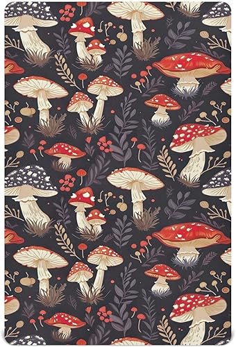 Kigai Fitted Crib Sheet for Boys Girls,Mushroom Leaves Jersey Knit Baby Sheet for Standard Crib and Toddler Bed Mattresses, Cozy Soft Breathable, 28